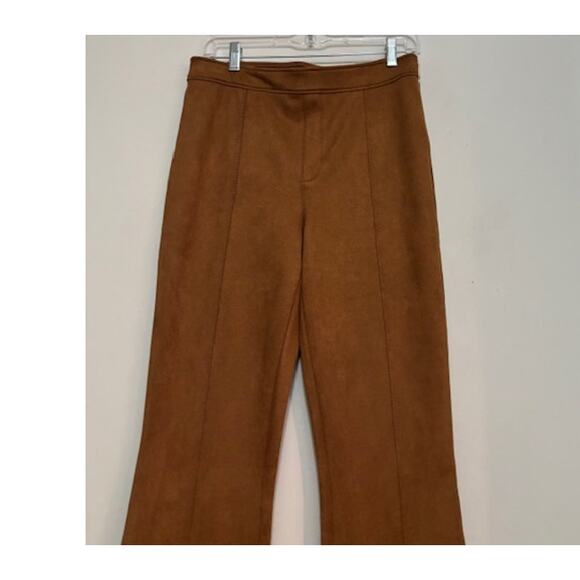 Spanx Faux Suede Pants High Waist Flare Pull On Caramel Large Seamed NEW - Picture 5 of 6